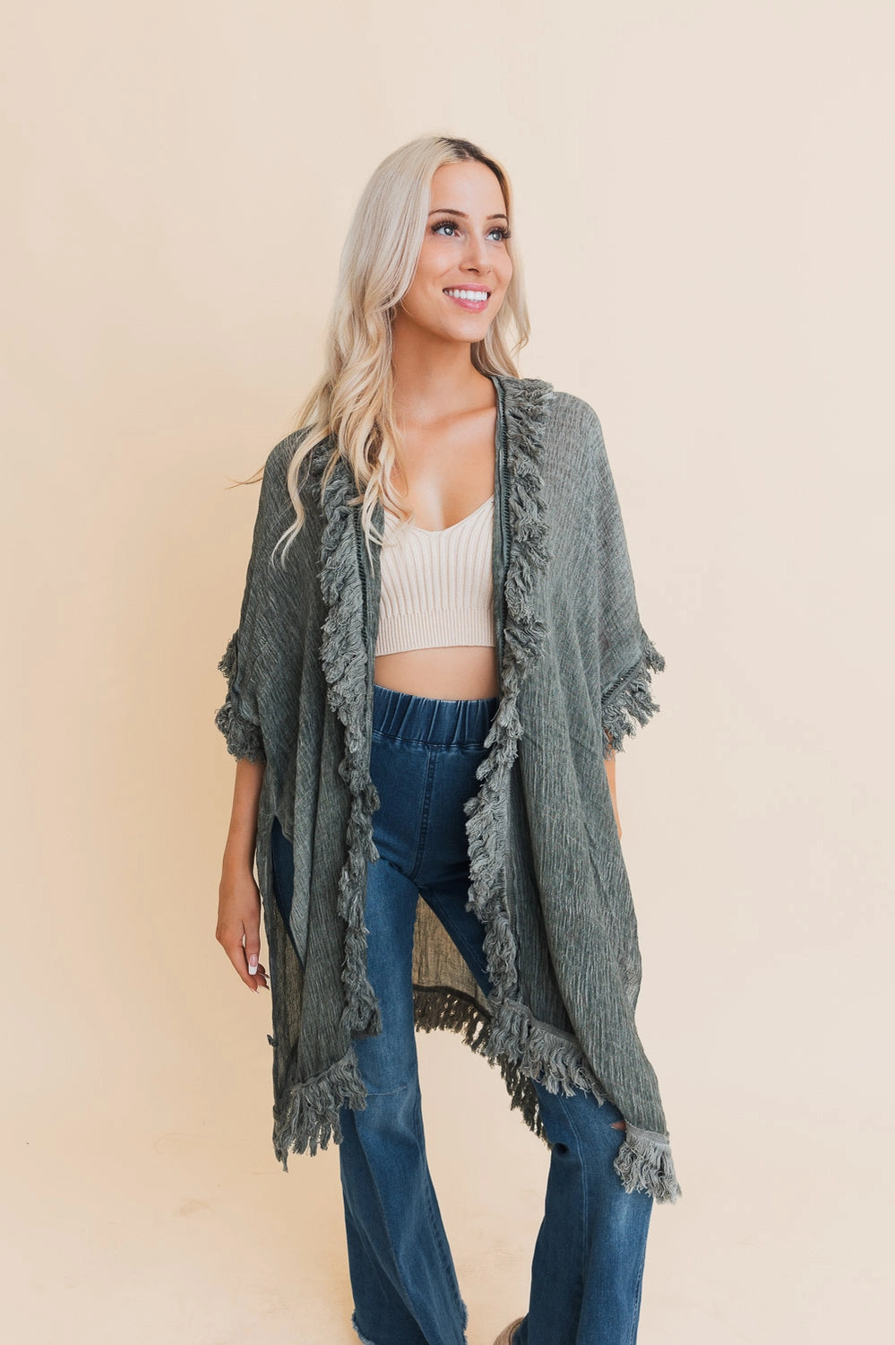 Sunbleached Fringe Ruffle Kimono